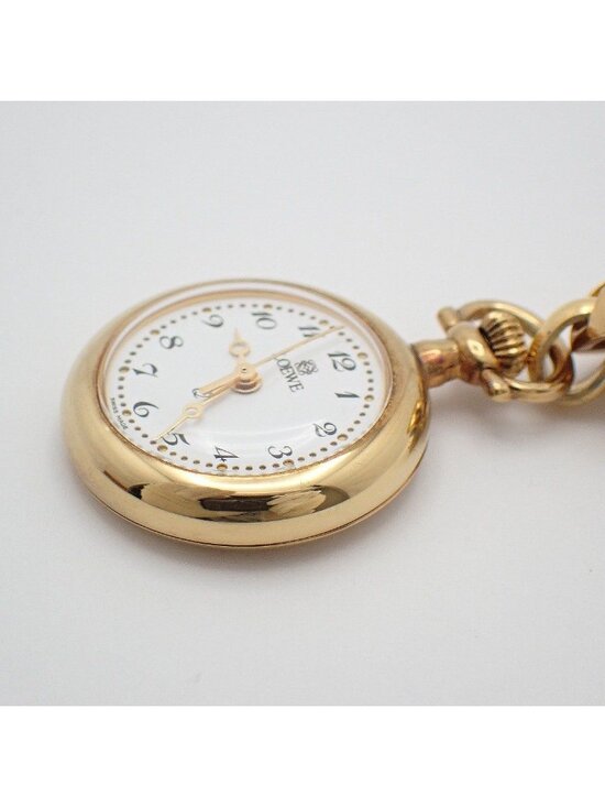 Loewe Pin Broch Watch Pocket Quartz Gold White Dial Pawn main image 5